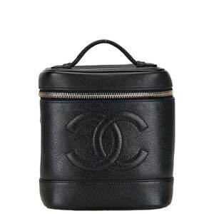 CHANEL Black Caviar Leather Logo Vanity Bag